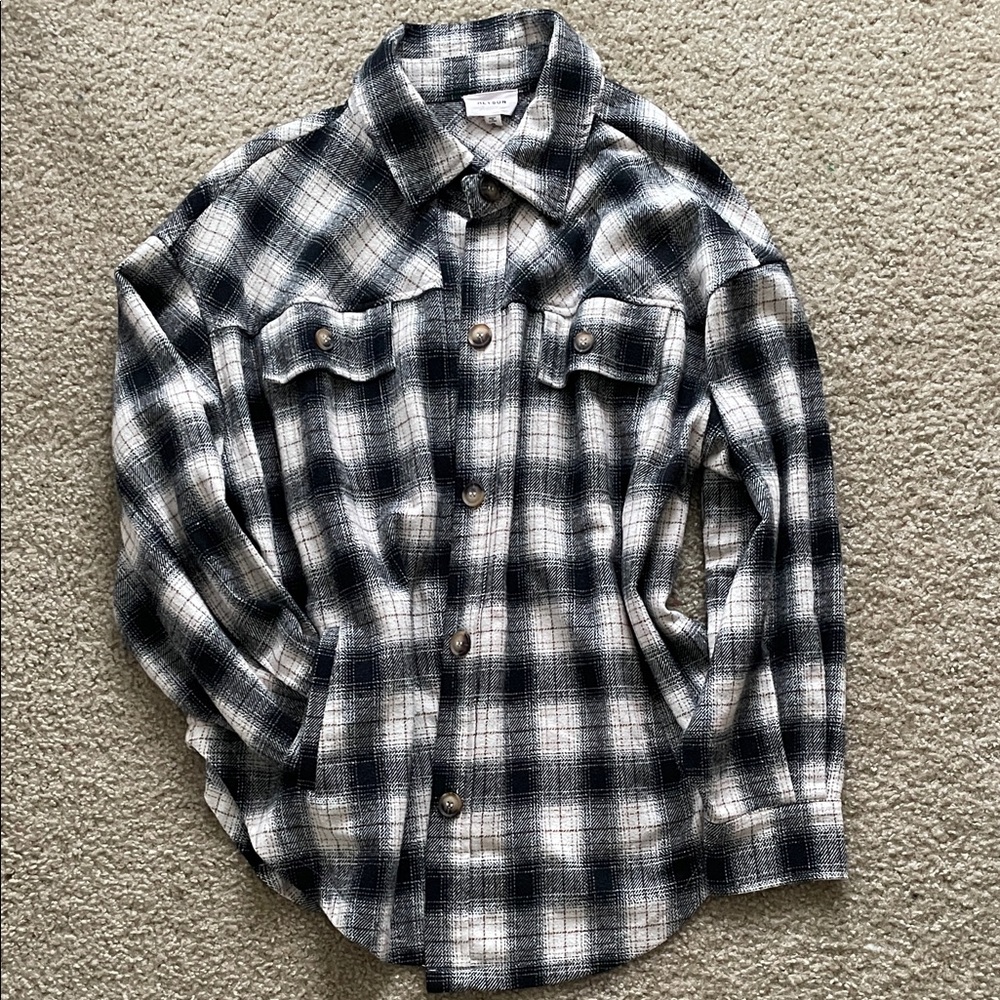 Black & White Plaid Button-Front Shacket - Women